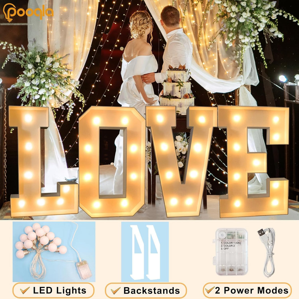 Pooqla 3FT Light Up Marquee Letters, Cool White and Warm White LED Large Lighted Marquee Letters