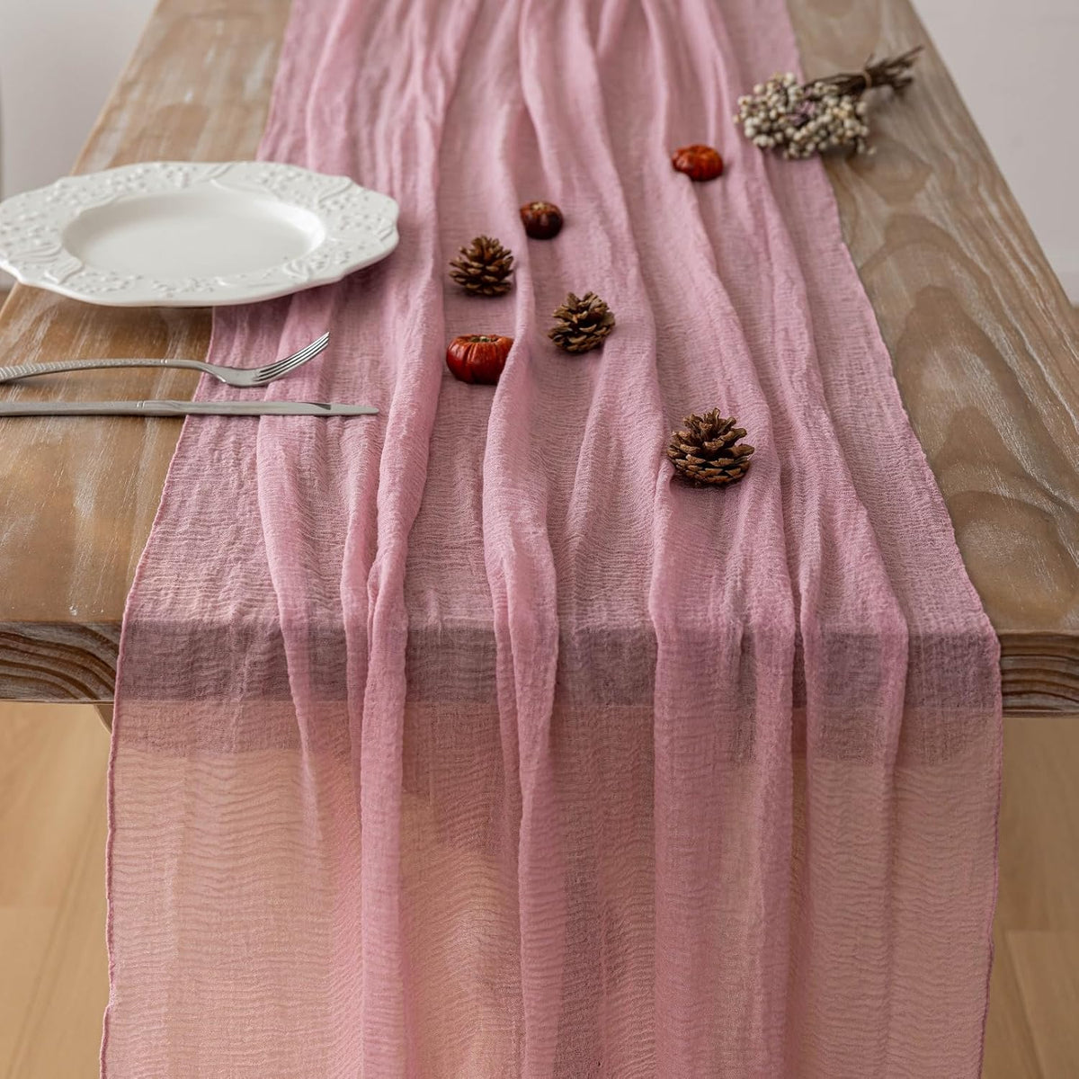 6pcs Cheesecloth Table Runner Dusty Rose Gauze 120 Inch 10 FT Rustic Boho Cheese Cloth Runner for