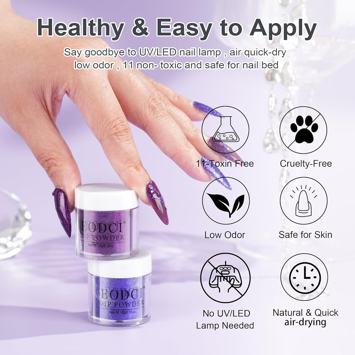 12 Pcs Dip Powder Nail Kit Starter, 6 Colors Glitter Blue Starry Green Sparkle Purple Dipping