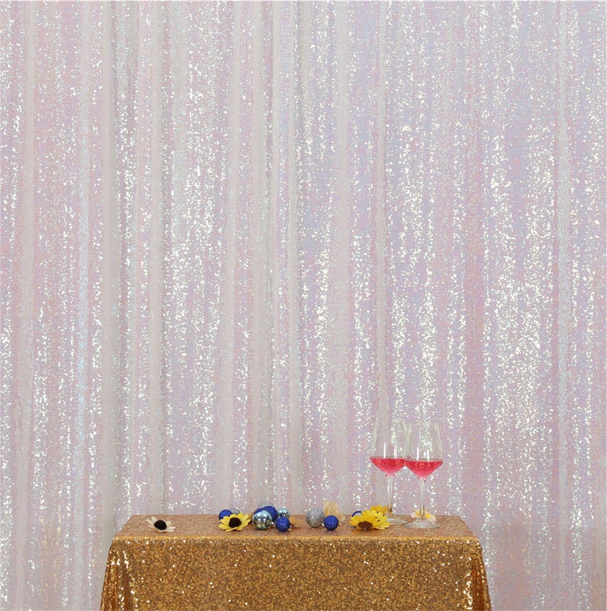 Eternal Beauty White Iridescent Sequin Backdrop, 10x10 Ft Glitter Background Curtains for Shimmer