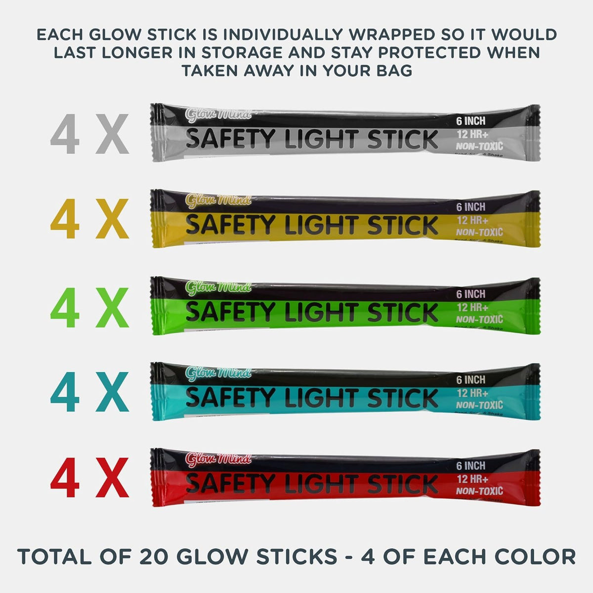 Emergency Glow Sticks with 12 Hours Duration, Individually Wrapped Industrial Grade Glowsticks for