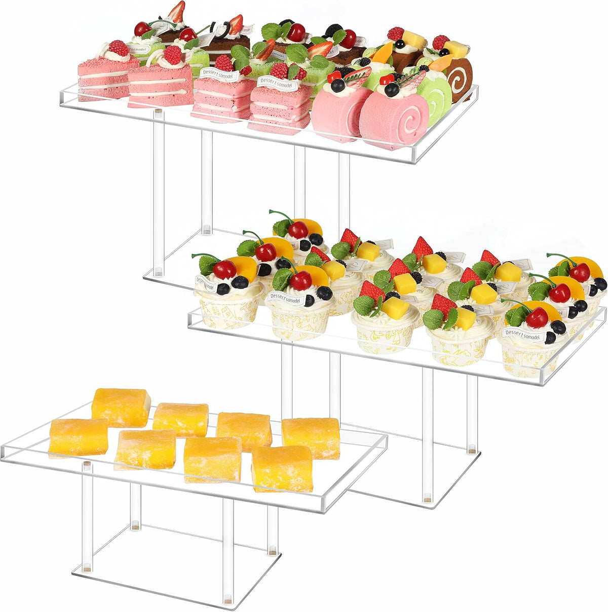 3 Pack Dessert Table Display Set, Clear Acrylic Desert Stands Buffet Risers for Cupcakes Dessert
