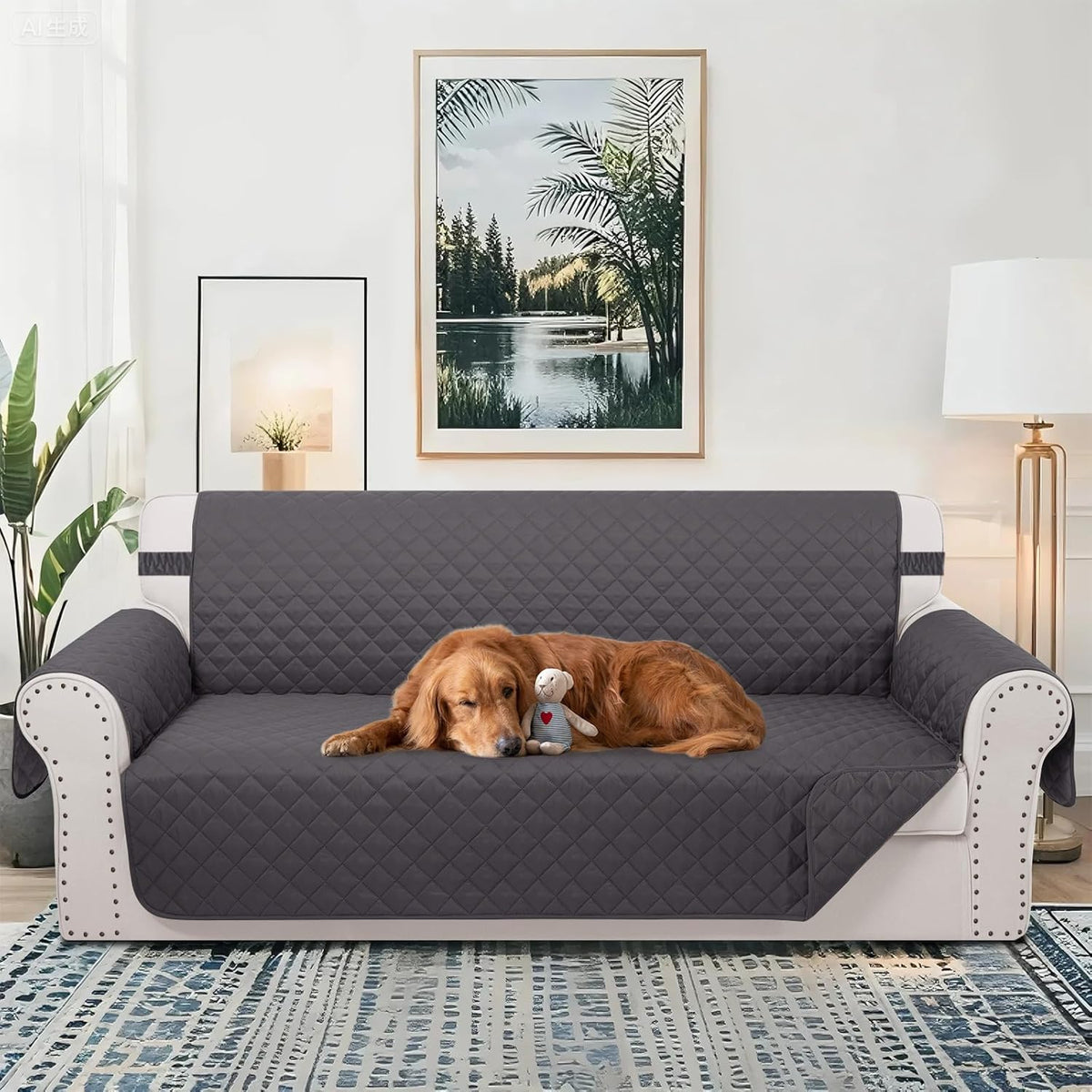Reversible Oversized Sofa Covers Couch Cover Furniture Protector for Dogs Elastic Straps Water