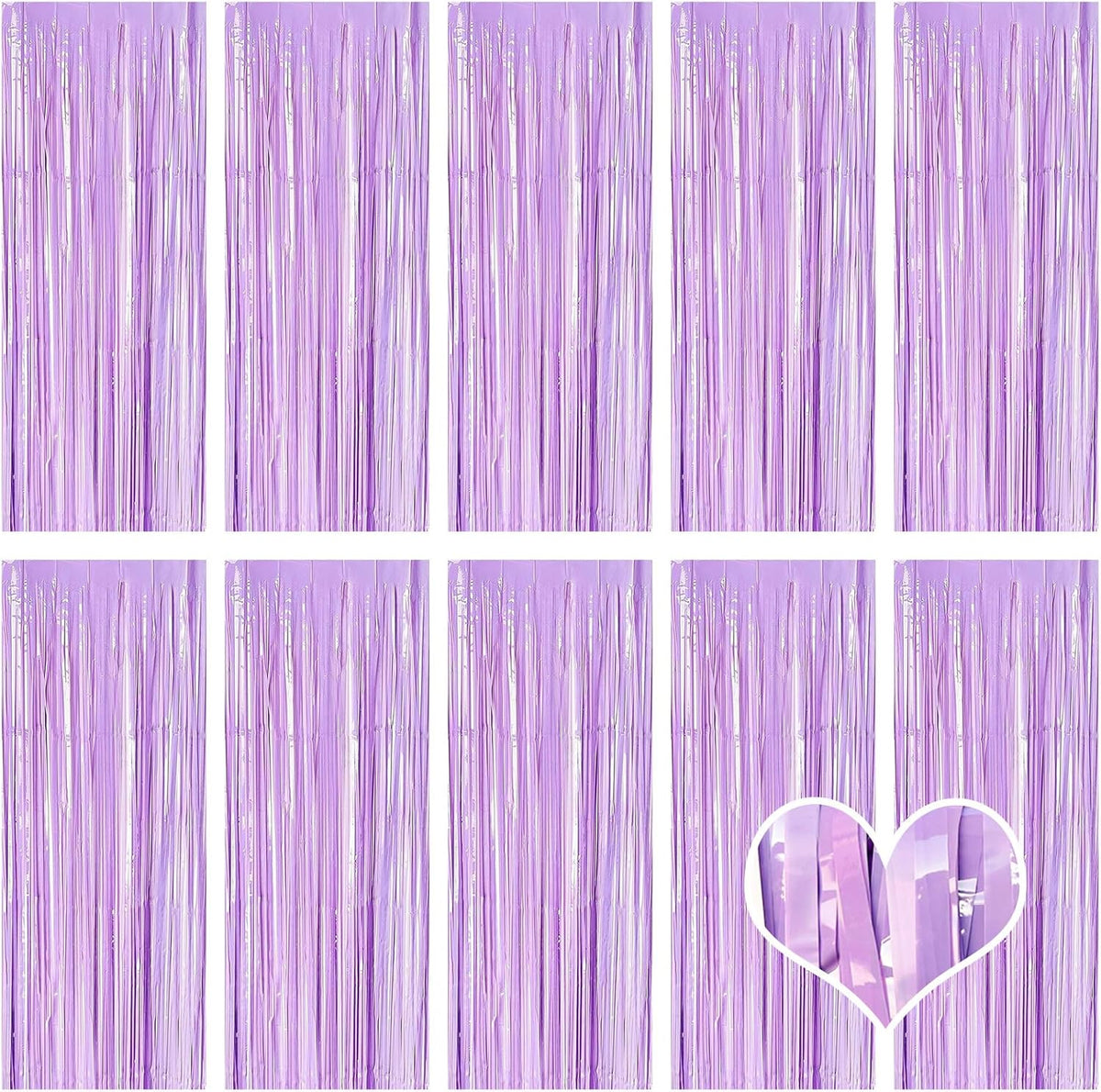 10 Pack Purple Foil Curtain Backdrop 3.2ft x 8.2ft Macaron Tinsel Foil Fringe Curtains Streamer