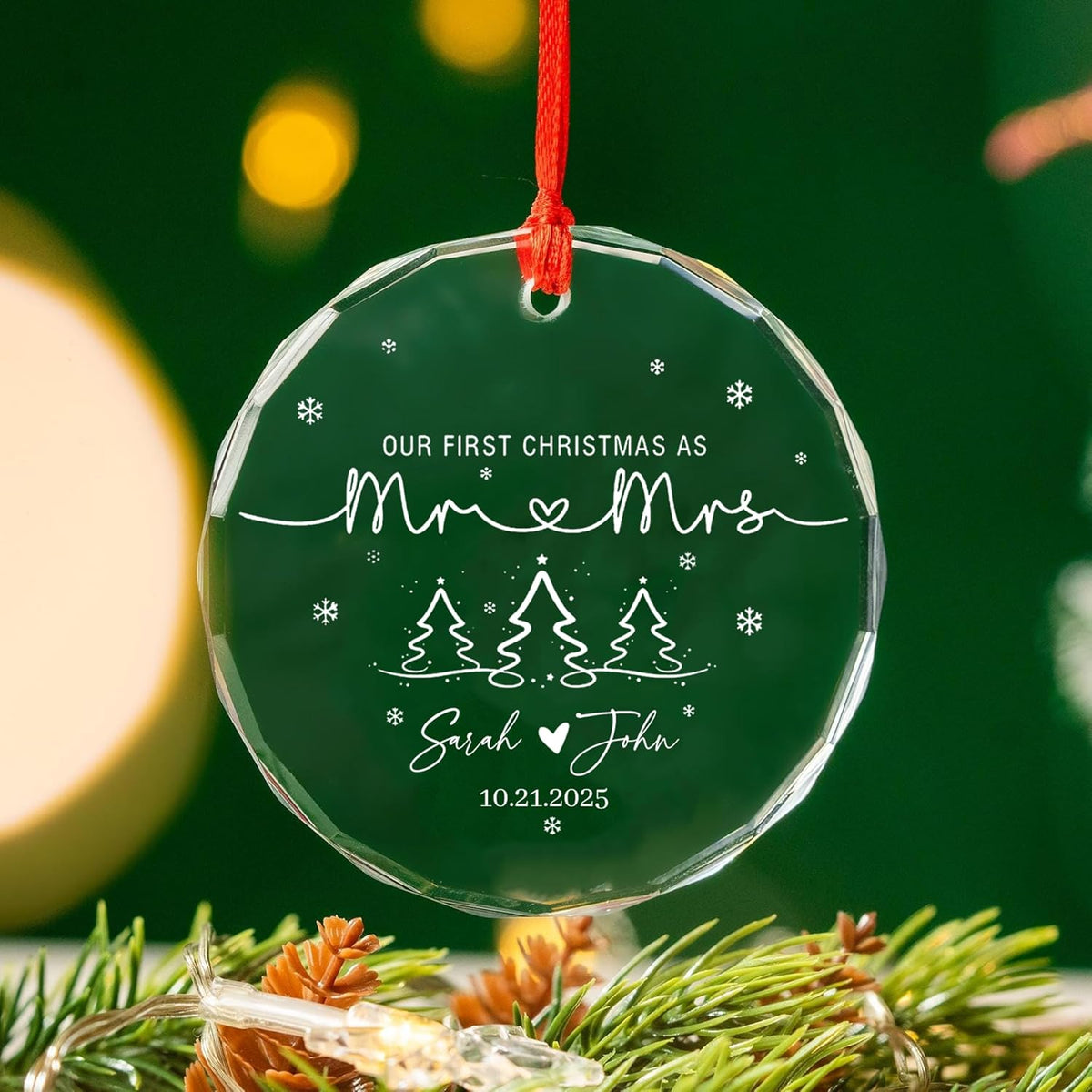 Personalized Glass Ornament 2025 for Married Couples with Name, Custom Wedding Keepsake Gift for