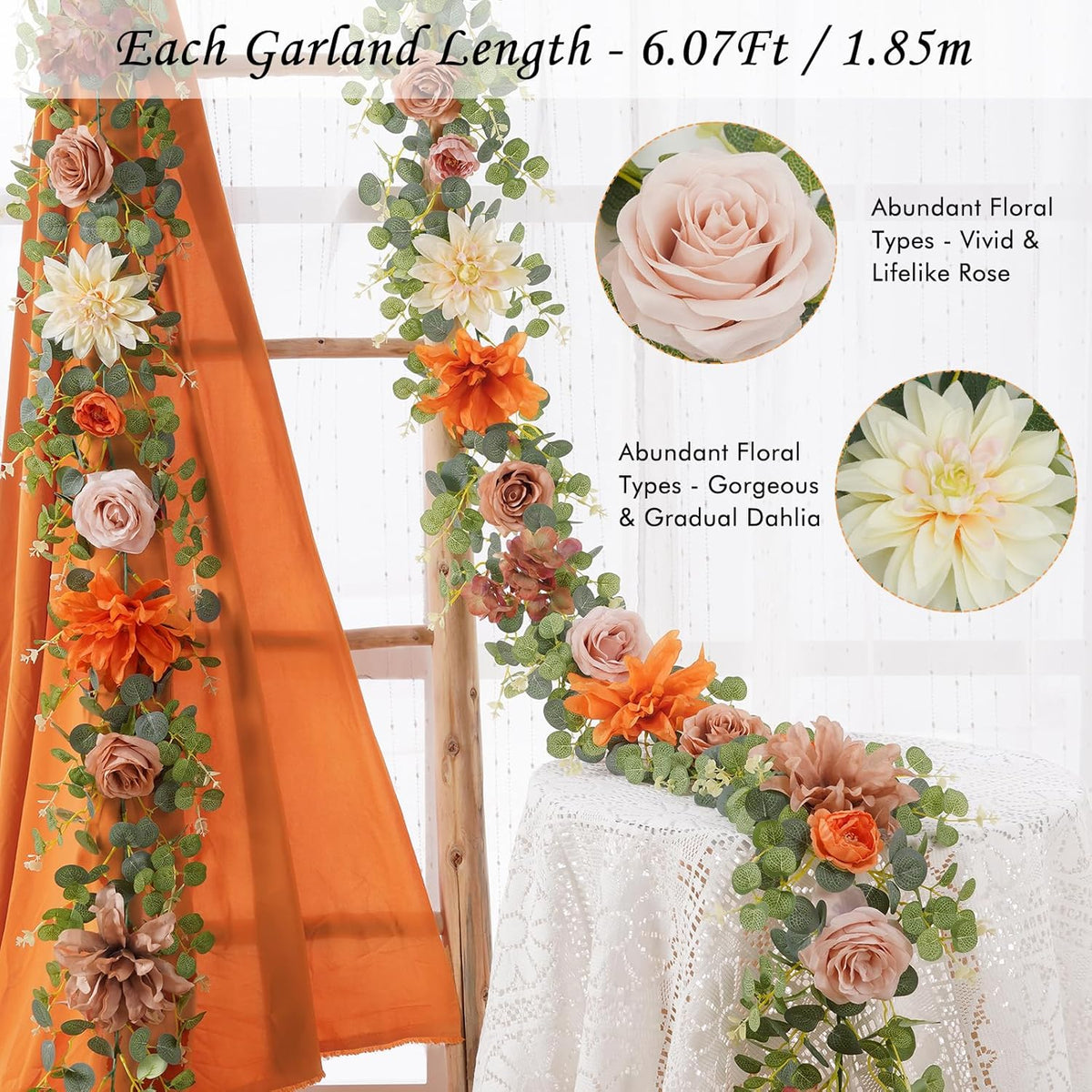Waipfaru 2Pcs Fall Garland Decor, 6.07Ft Eucalyptus Flower for Table, Fall Floral With Terracotta