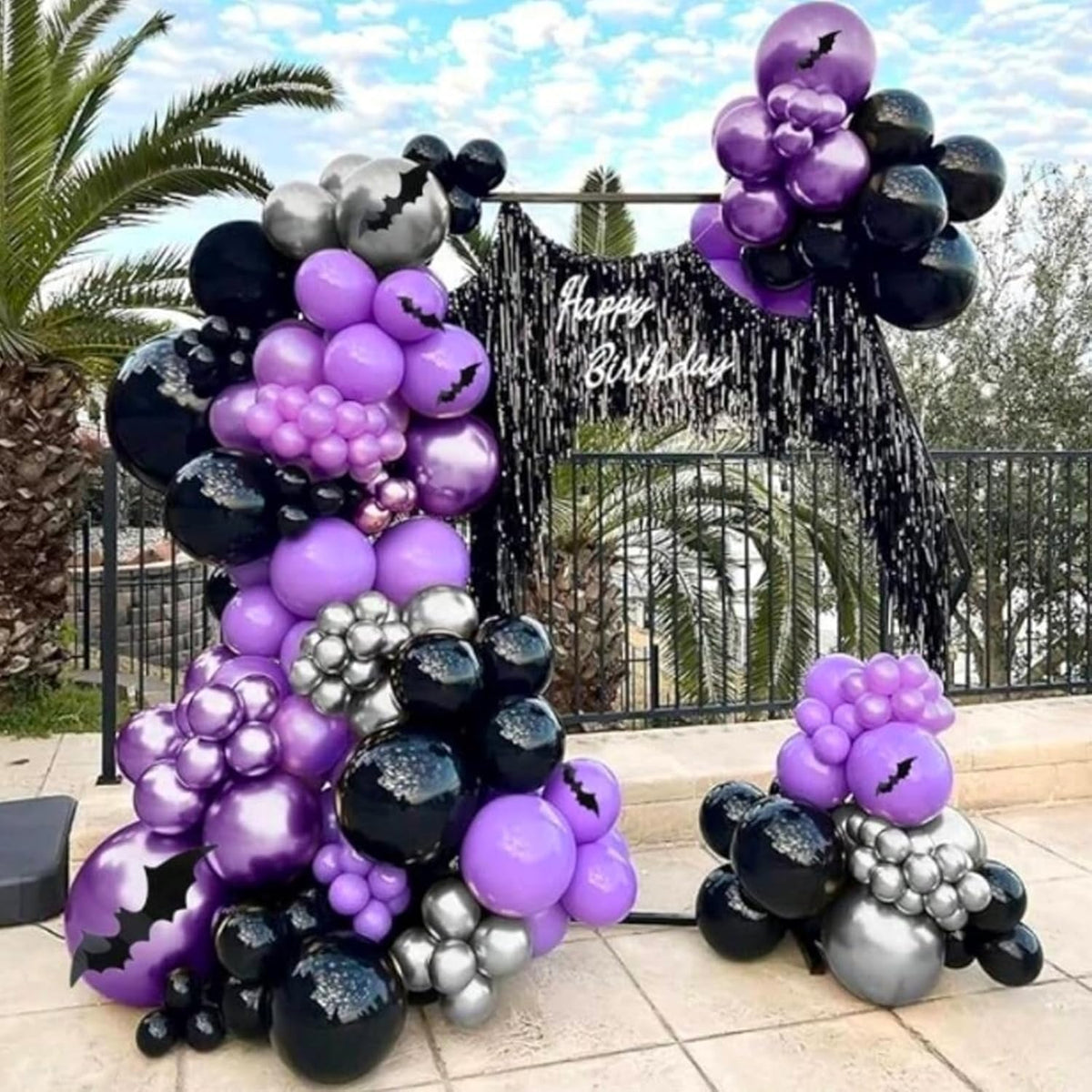 Purple and Black Balloons, 12 Inch Metallic Purple Dark Purple Black Balloons with Purple Confetti