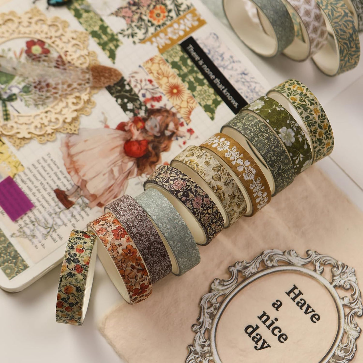 YUBBAEX 60 Rolls Value Washi Tape Pack Retro Arts Masking Tape Basic Patterns Decorative for DIY