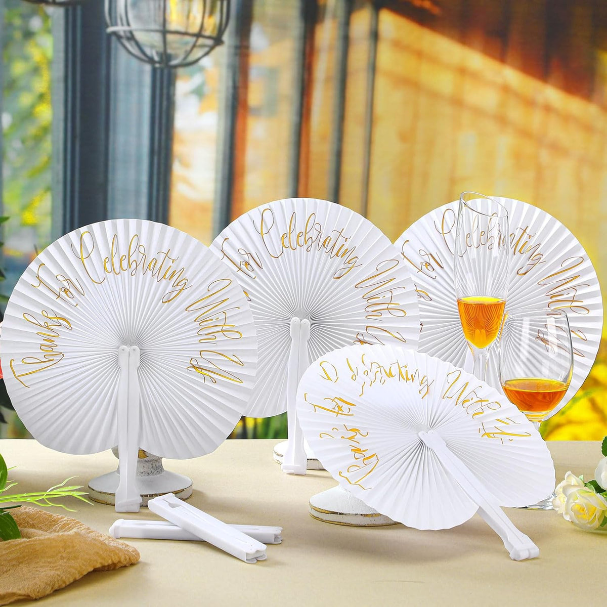 120 Pieces Paper Hand Held Fan Bulk Paper Folding Fans for Weddings Foldable Wedding Fans
