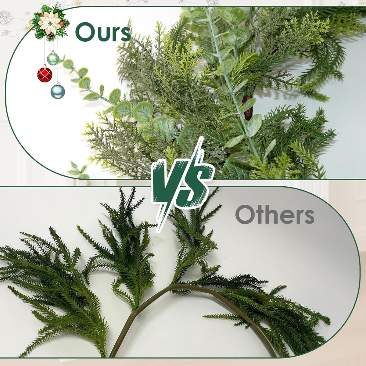 6FT Christmas Garland Norfolk Pine Tree Artificial Cedar Eucalyptus Greenery, Realistic Pine