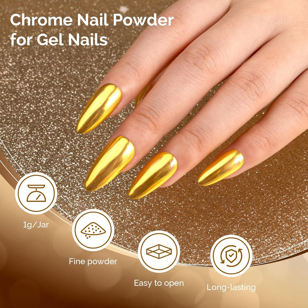 MelodySusie 2Pcs Chrome Nail Powder for Gel Nails,Metallic Mirror Effect Pigment Stylish and