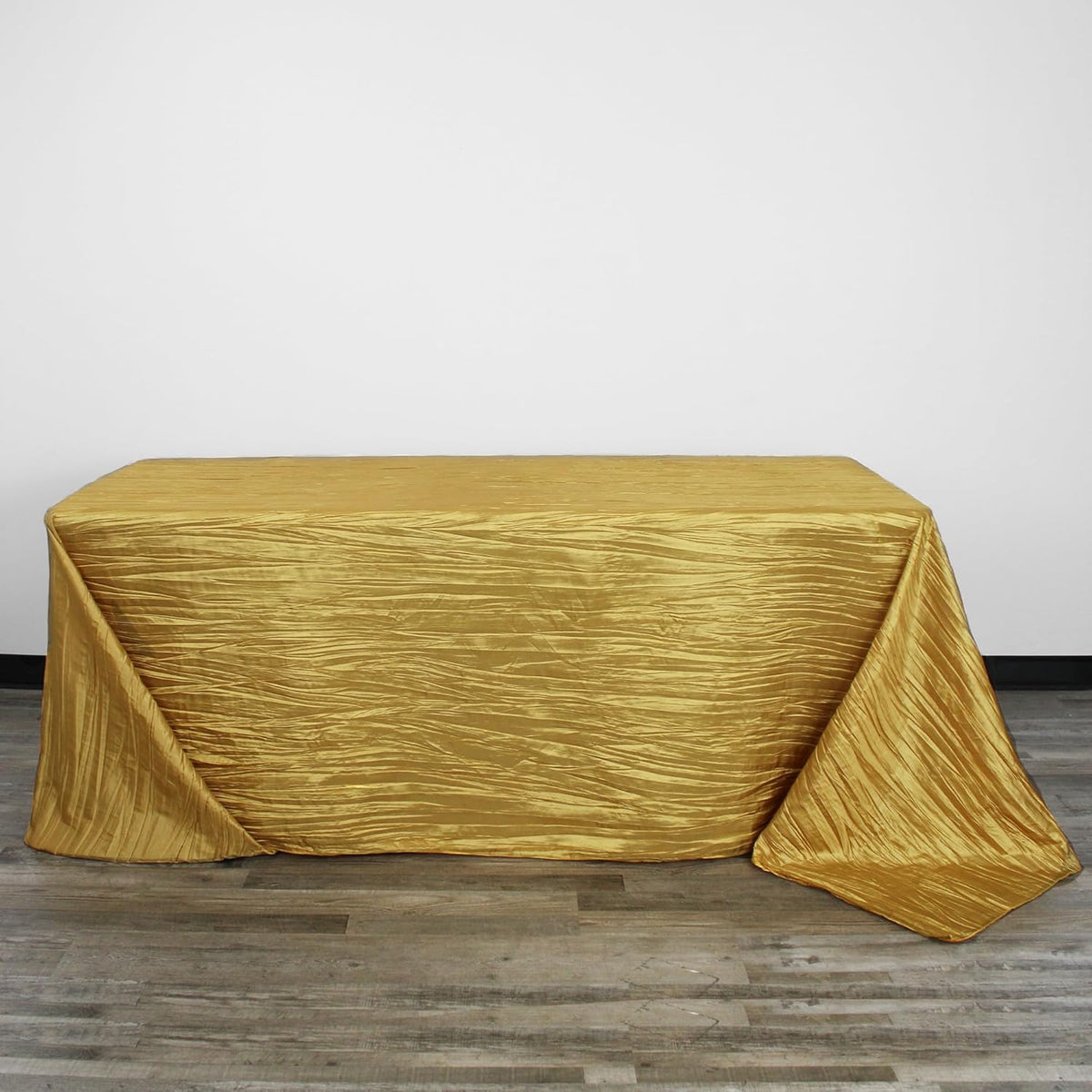YOUR CHAIR COVERS - 90 x 132 inch Rectangular Crinkle Taffeta Tablecloth - Gold, Rectangle Table