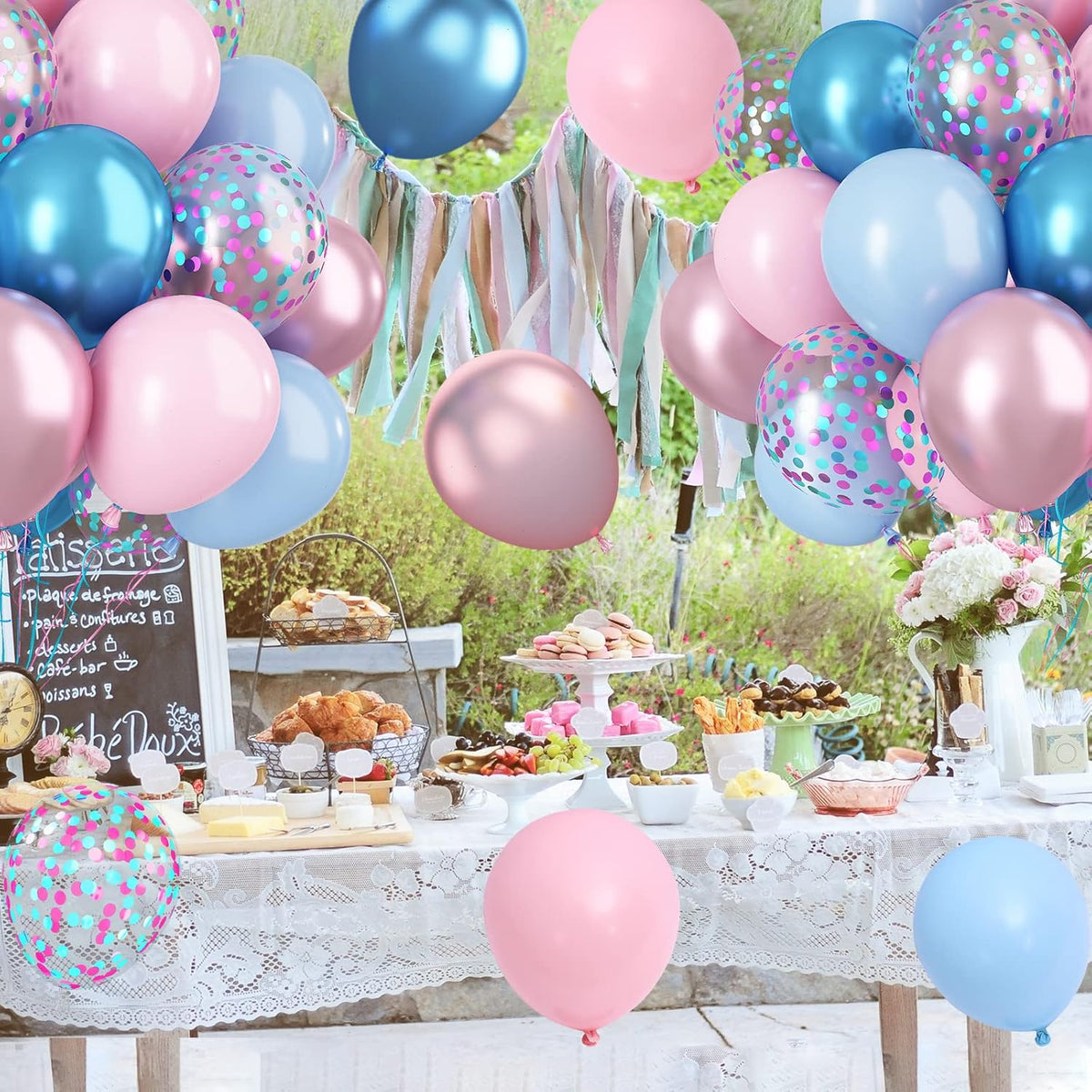 Paready Macaron Pink and Blue Balloons, 60 Pcs 12 Inch Baby Shower Party Balloons, Metallic Blue