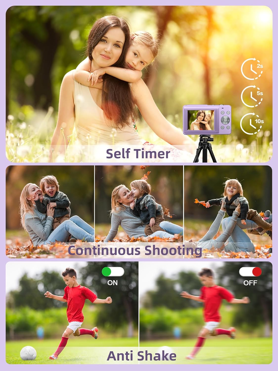 Digital Camera FHD 1080P, Camkory Kids Camera 44MP Point and Shoot Digital Cameras with 32GB Card