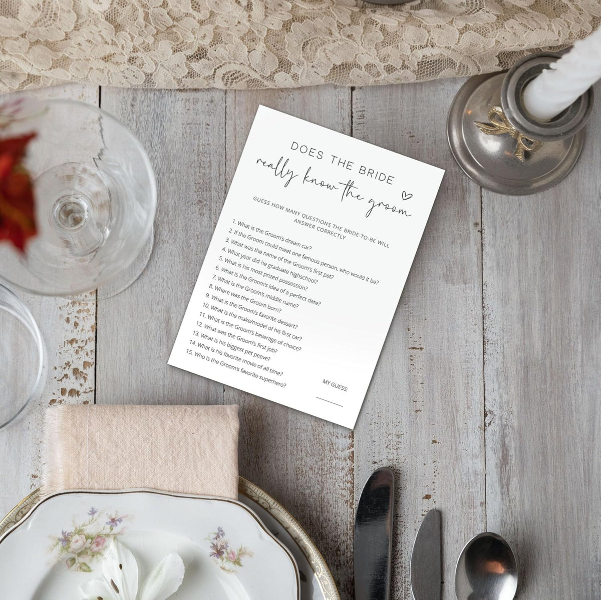 Bridal Shower Games, Does the Bride Really Know the Groom, 25Pcs Minimalist White Double-Sided