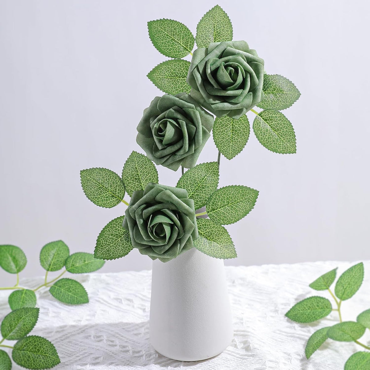 AmyHomie Artificial Flowers Green Rose 25pcs Real Looking Fake Roses w/Stem for DIY Wedding
