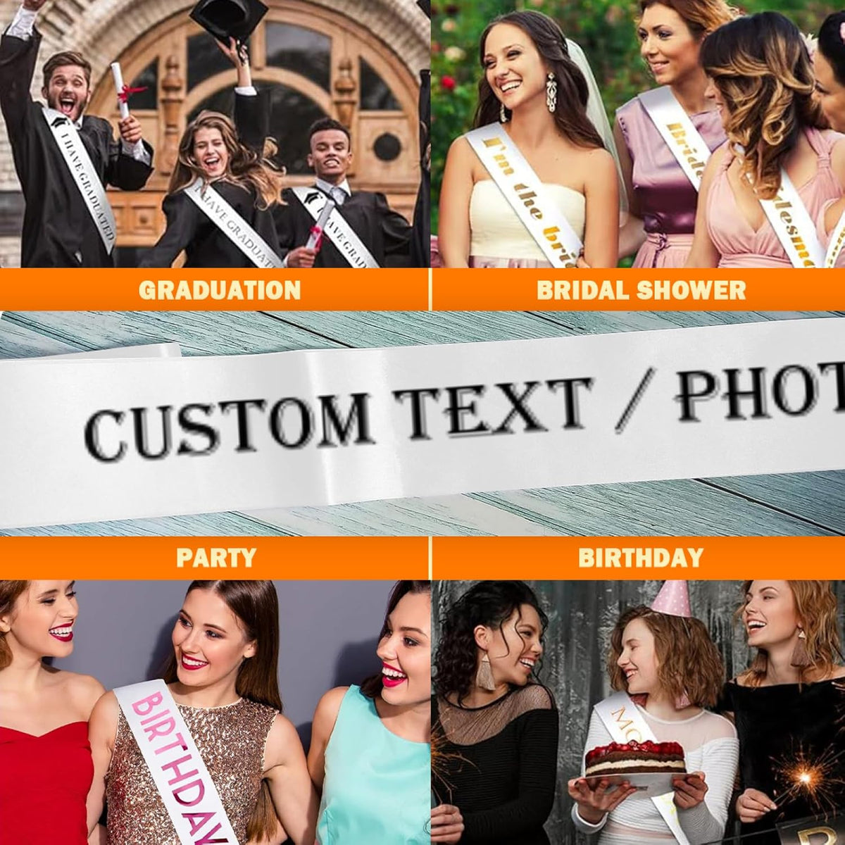 Custom Sash,Personalized Birthday Sash with Text Photo,Customized Bachelorette Sash Quote Sash