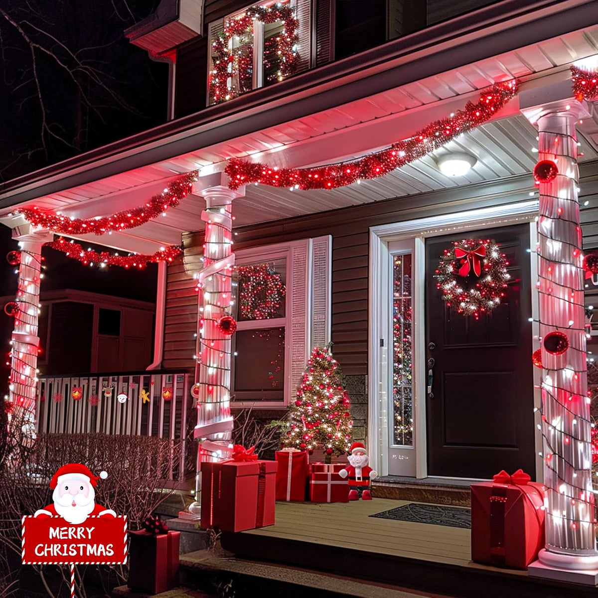 JMEXSUSS 2 Pack Red and White Christmas Lights, Each 100 LED 33ft Solar String Lights Outdoor