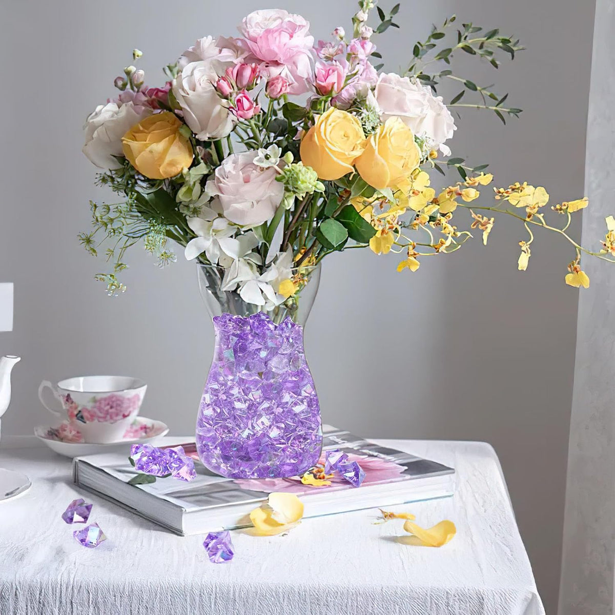 DomeStar 150PCS Purple Fake Ice, Fake Diamonds Sparkling Plastic Gems Vase Fillers for Centerpieces