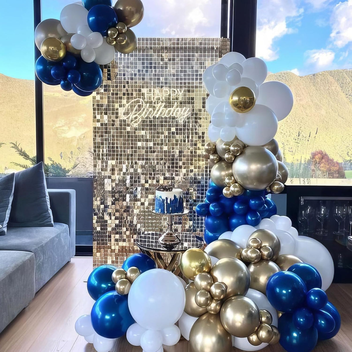 Royal Blue and Gold Balloons, Blue and White Gold Balloons, Macaron Navy Golden Confetti Latex