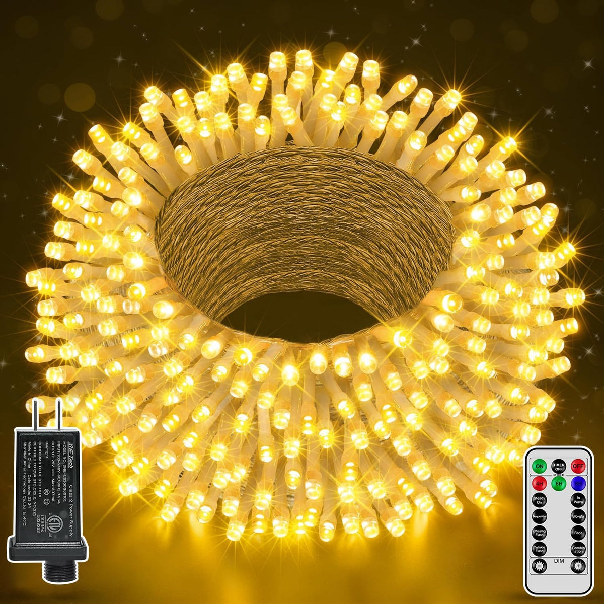 196 FT 600 LED Christmas Lights Outdoor Waterproof, Warm White Christmas Lights with Remote, String