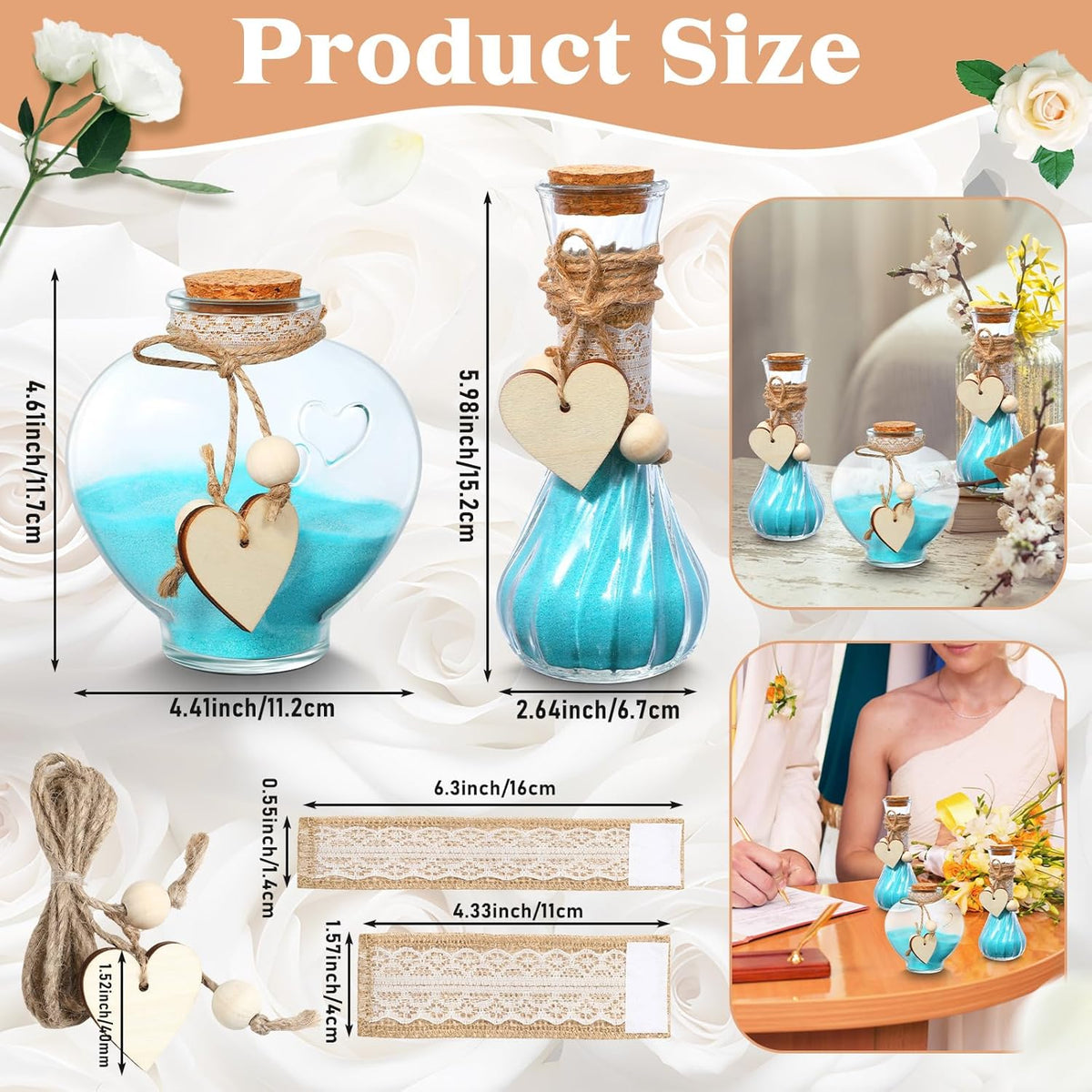 Layhit Unity Sand Ceremony Set Includes 3 Pcs Decorative Vase with Burlap and Lace Sleeves and