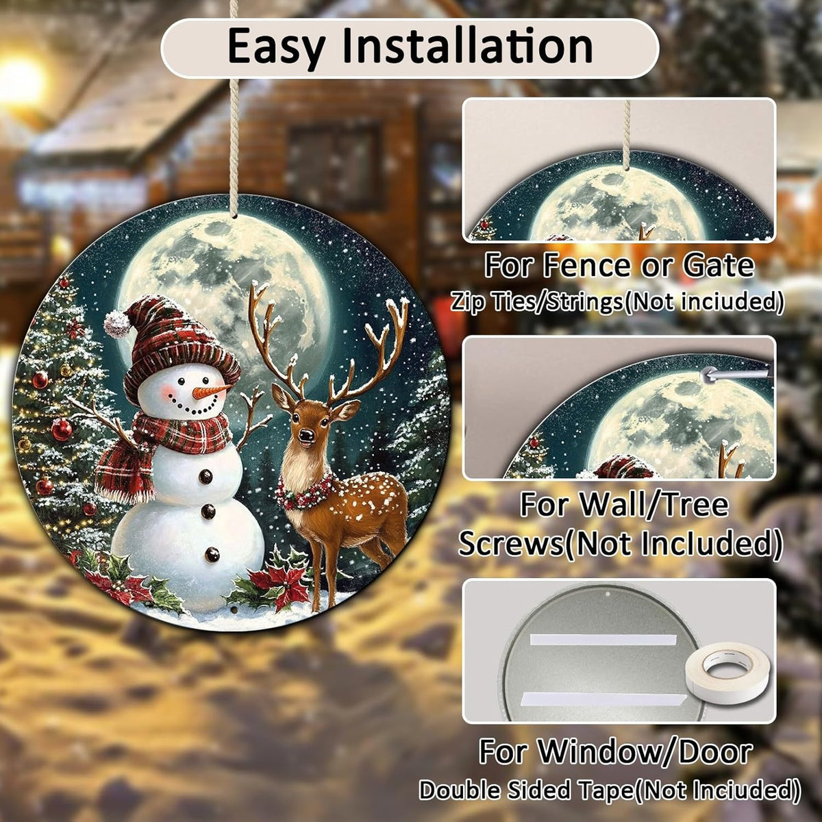Christmas Snowman Decor Round Metal Tin Sign Christmas Deer Vintage Tin Sign for Home Coffee Wall