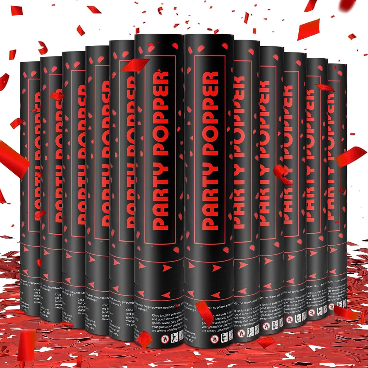 Party Poppers Confetti Cannon 12 Pack Red Poppers 12 Inch Party Shooters Mylar Confetti Red Foil