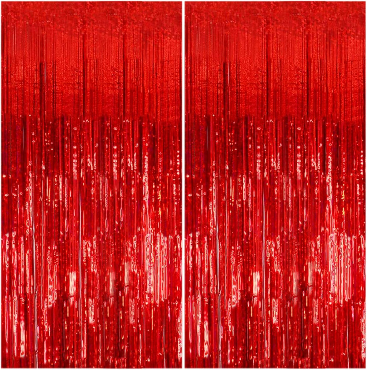 2 Pack Foil Curtain Backdrop Red Metallic Tinsel Foil Fringe Curtains Photo Booth Props for
