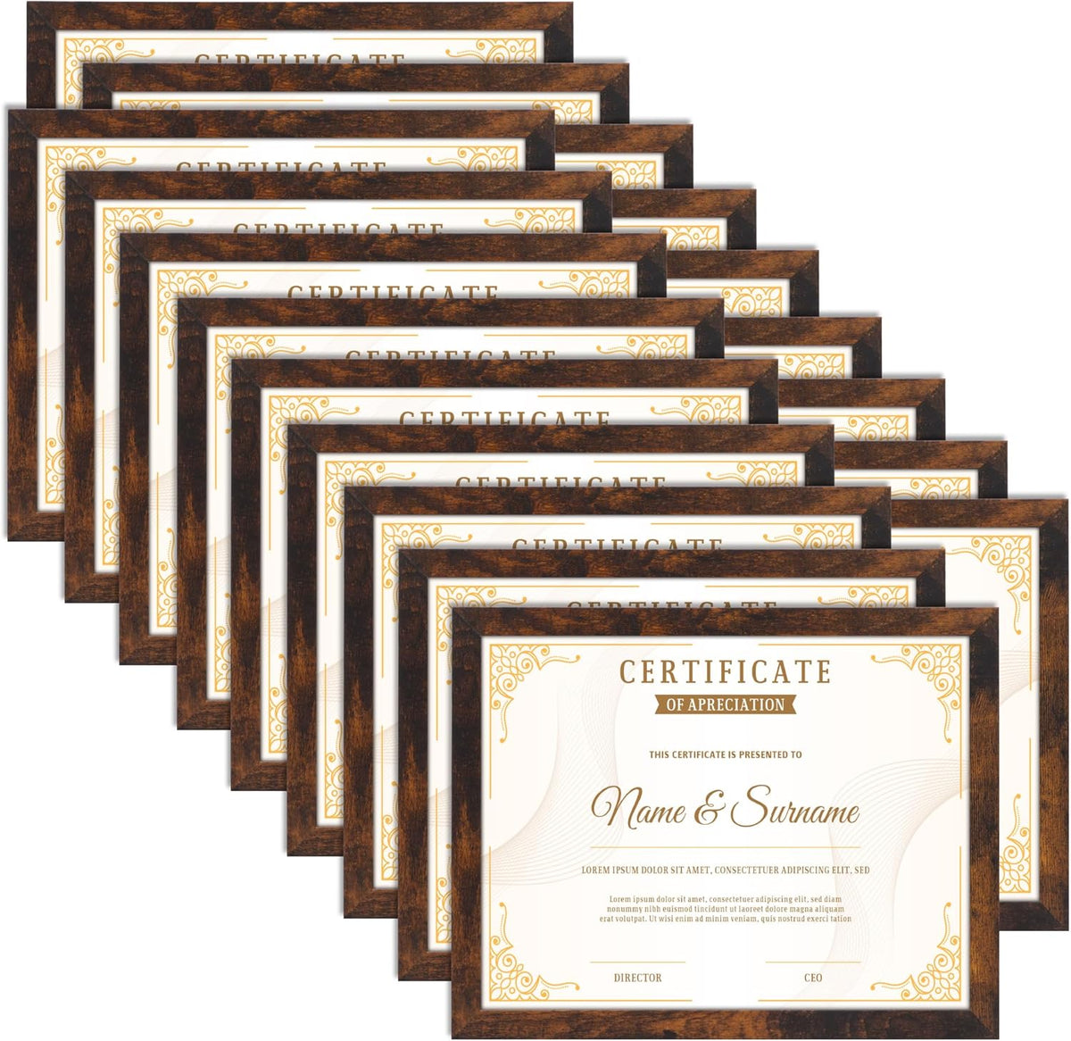 PETAFLOP Bulk 8.5 by 11 Picture Frame Certificate Document Frame Set of 18, Brown Frames for Wall