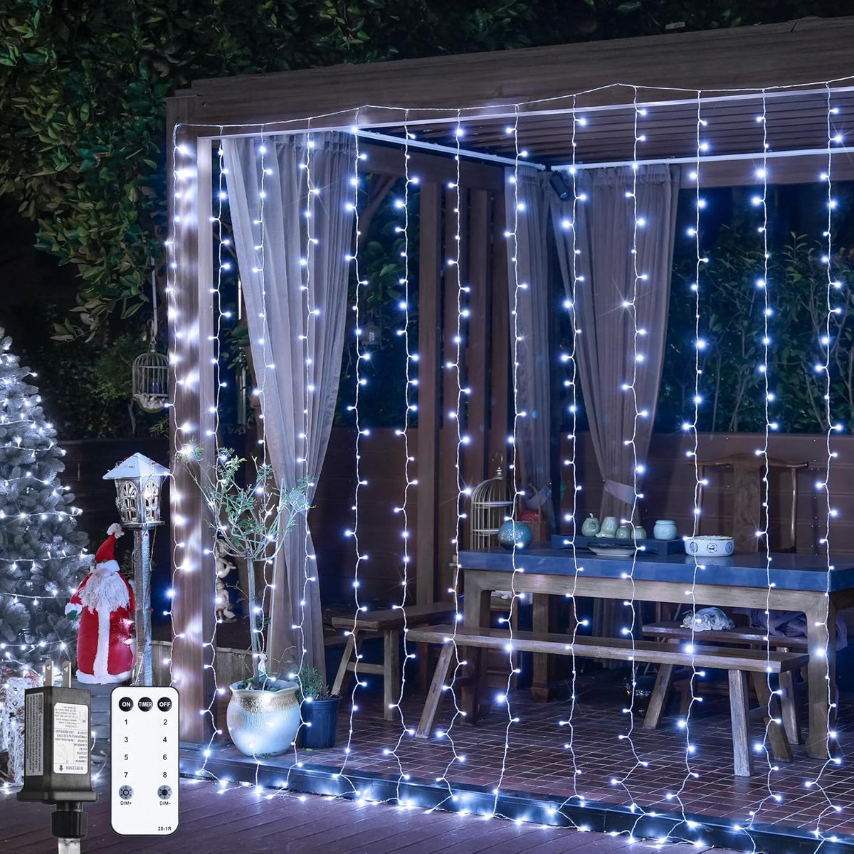 JMEXSUSS 300 LED 9.8x9.8Ft Curtain Lights Indoor with Remote, White Christmas Lights Plug in, 8