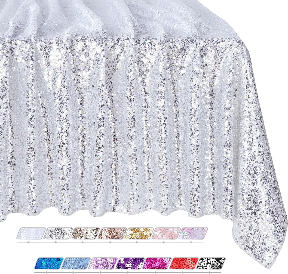 QueenDream Tablecloth 90x156 Rectangle Sequin Tablecloth Silver Wedding Table Linens Glitter