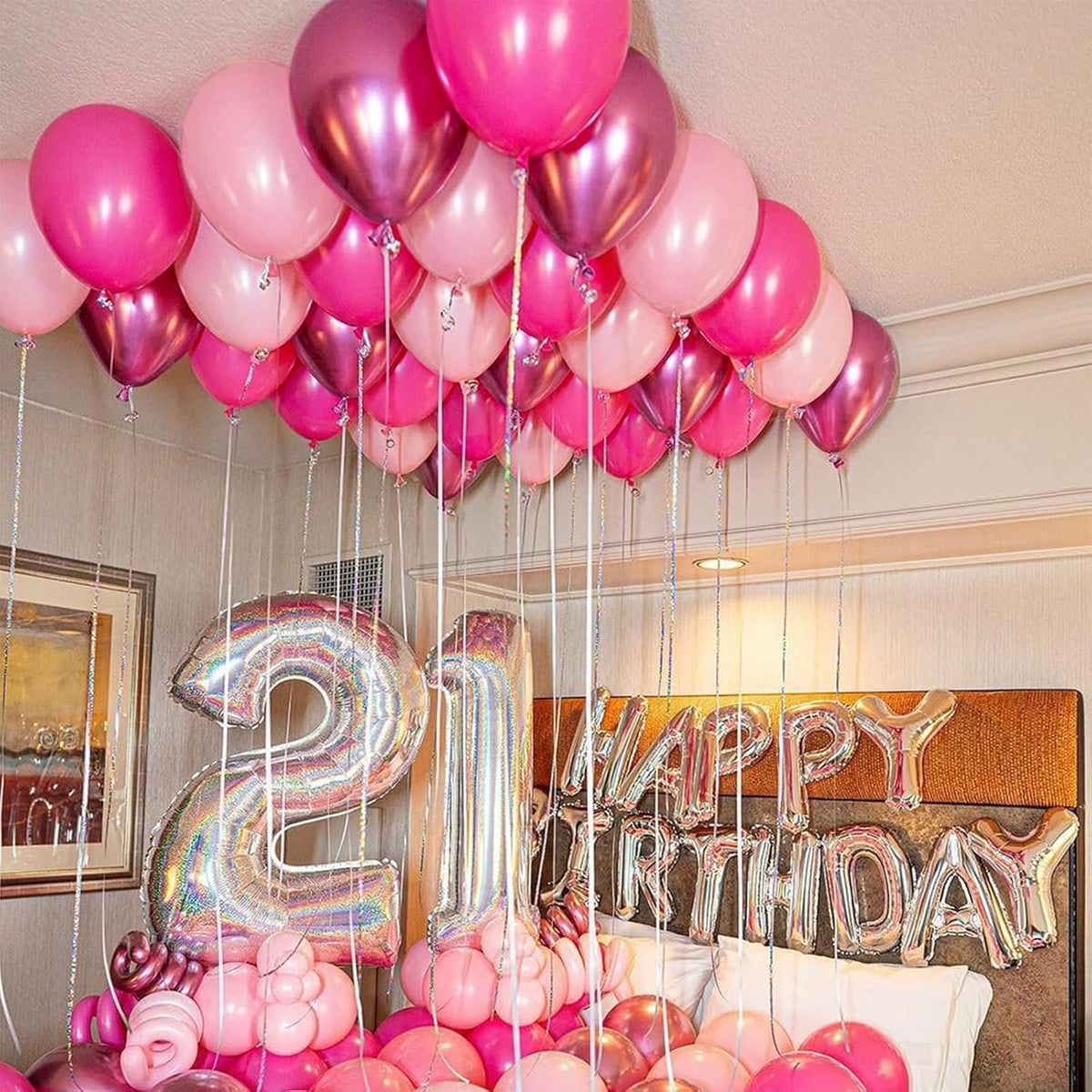 Patimate Pink Balloons Set, 50 pcs 12 inch Metallic Pastel Hot Pink Latex Balloons Kit for Girls