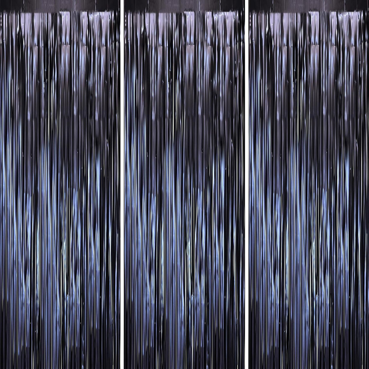 3 Pack 3.3 x 8.2 ft Matte Blue Foil Fringe Curtains, Dark Blue Tinsel Streamers Batman Party