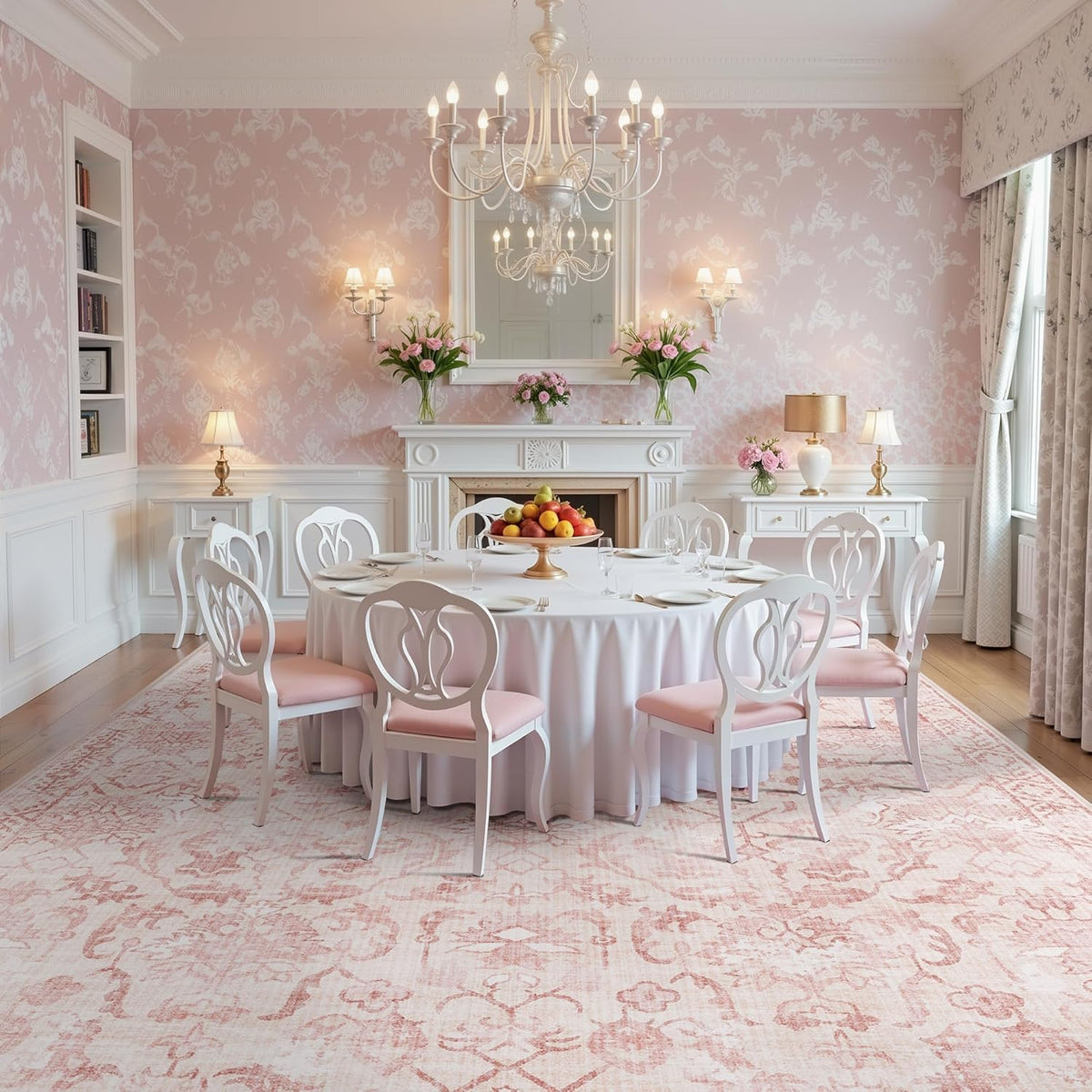 Pink Extra Large Area Rug 10x14 for Living Room, Distressed Washable Rug for Dining Room Bedroom