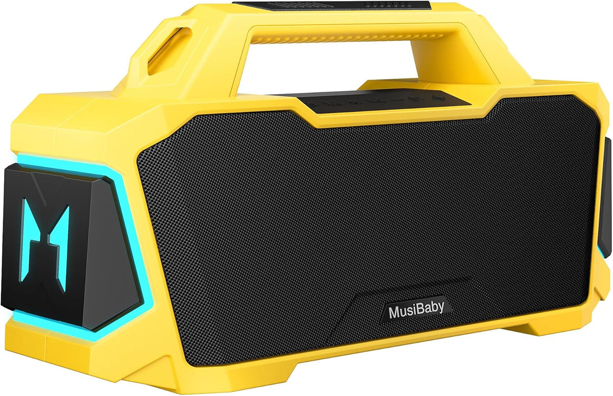 MusiBaby M1 Portable Bluetooth Speaker Yellow, Loud Stereo Sound Subwoofer Deep Bass, IPX6