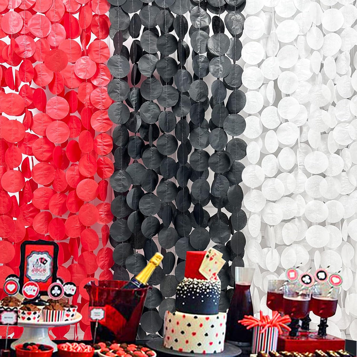 192Ft Red Black White Party Decorations Big Circle Dots Backdrop Streamer Garland for Graduation