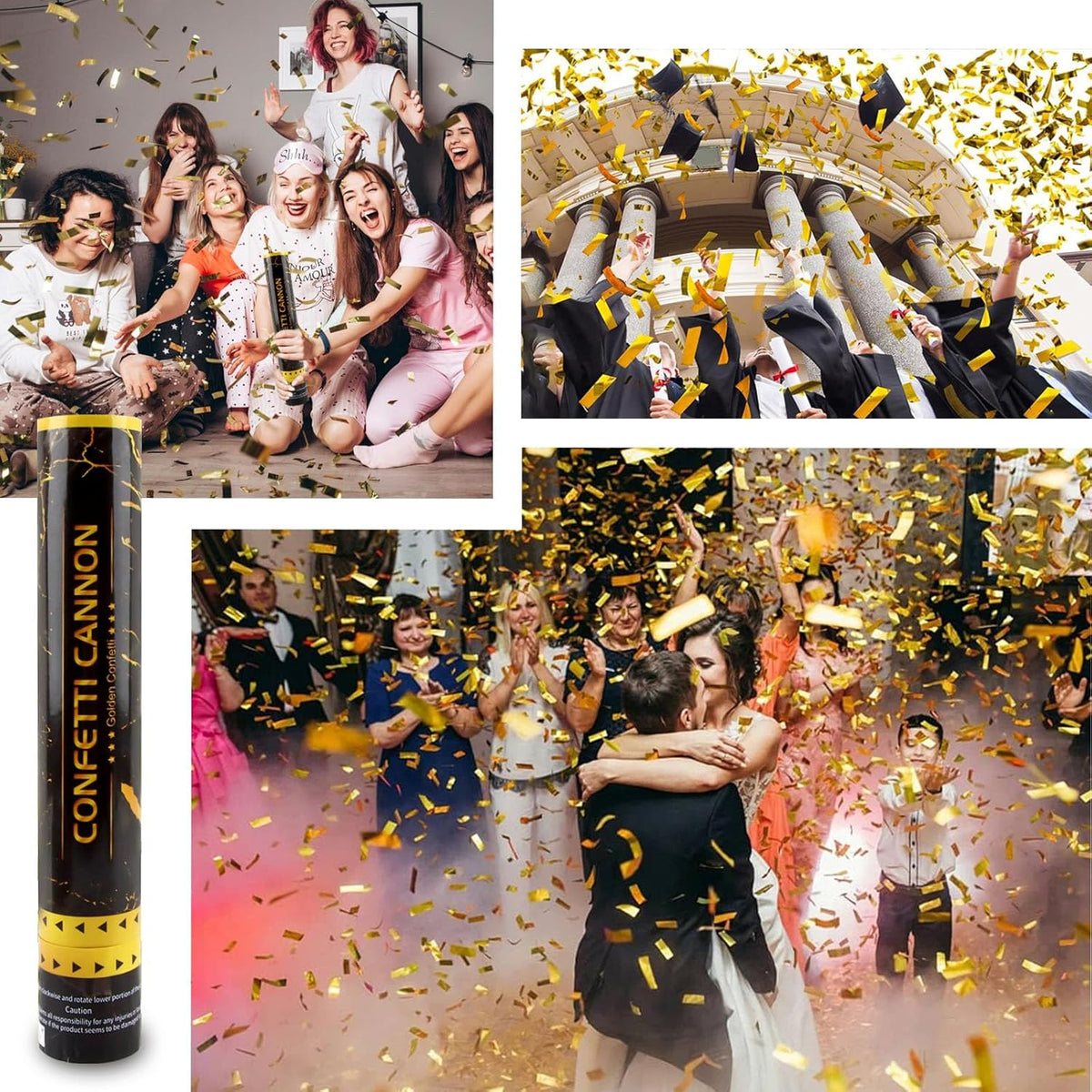 6 Pack Gold Confetti Poppers, 12 Inch Confetti Cannon Party Poppers Shooters for Birthday, Wedding