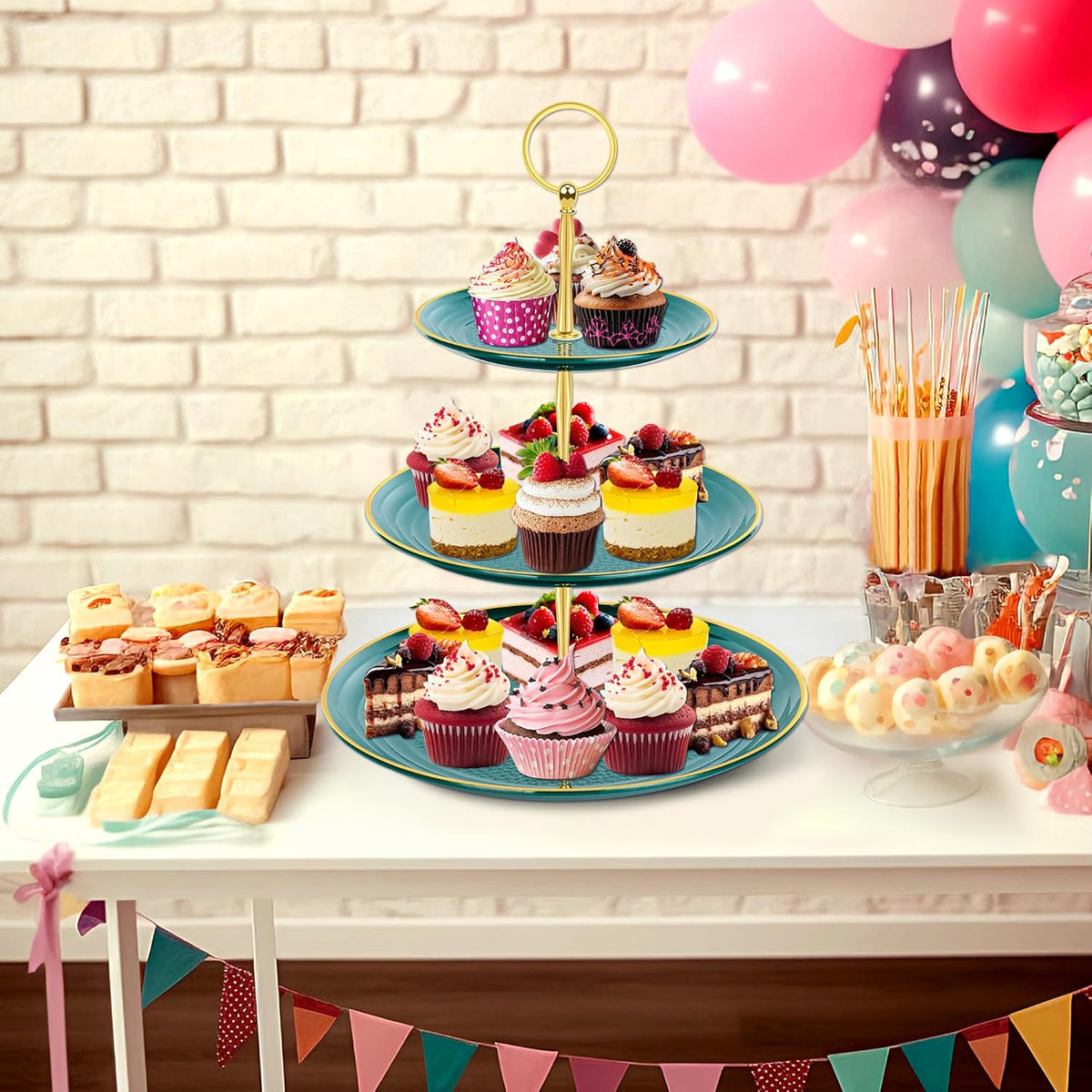 PinCute Cupcake Stand Holder - 3 Tier Cup Cake Dessert Stands, Plastic Tiered Serving Tray&Metal