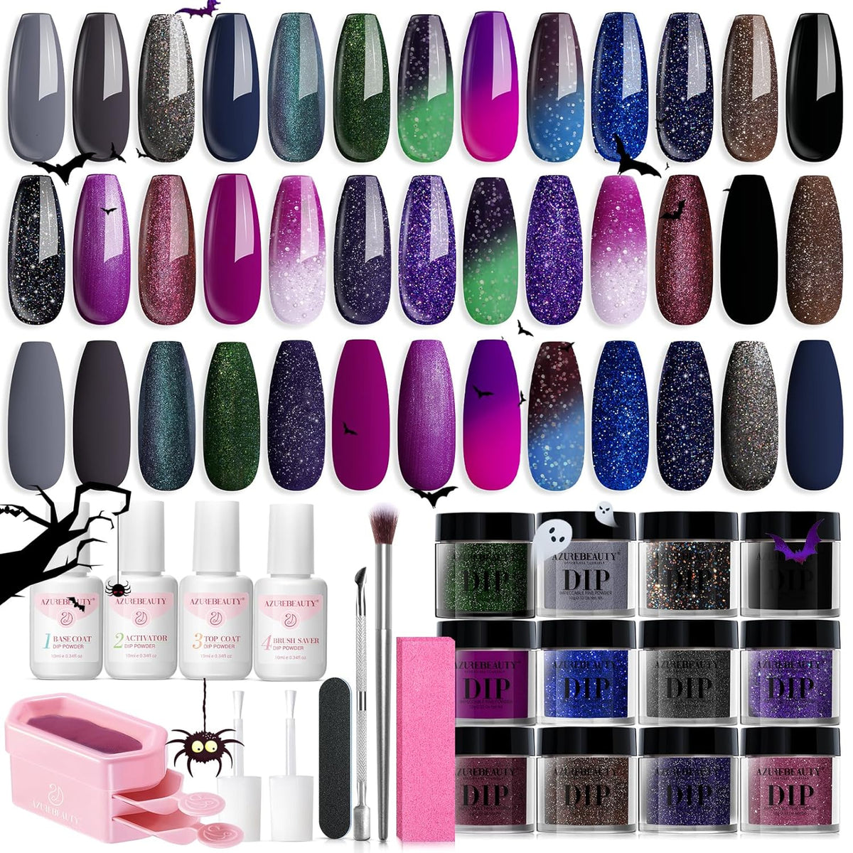 AZUREBEAUTY Dip Powder Nail Kit Starter Color Changing Glitter 20 Colors Magic Special Effect