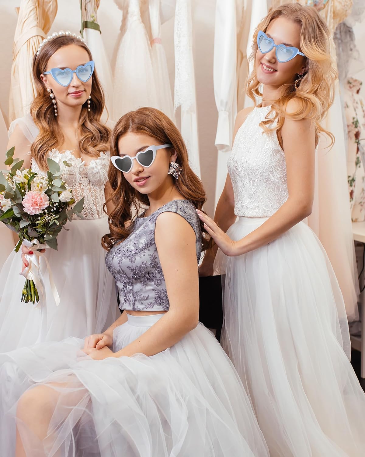 Flutesan 20 Pairs Retro Heart Sunglasses Vintage Cat Eye Heart Glasses Women Bachelorette Bride