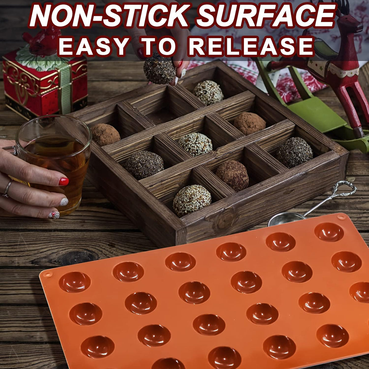 Mini 24-Cavity Semi Sphere Silicone Molds Non-Stick, 2 Packs Half Sphere Silicone Baking Molds for