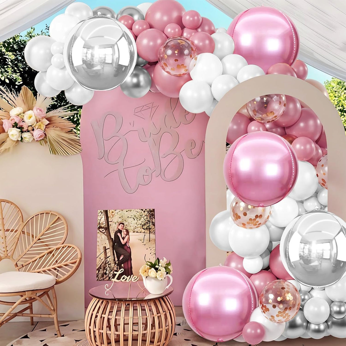 6Pcs Pink Silver Round Foil Balloons,Giant 4D Round Ball Balloon,22 Inch Metallic Pink Silver