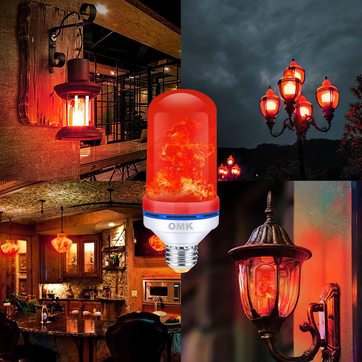 OMK - Christmas Decor LED Flame Effect Light Bulbs - Upgraded 4 Modes Fire Simulated Lamps