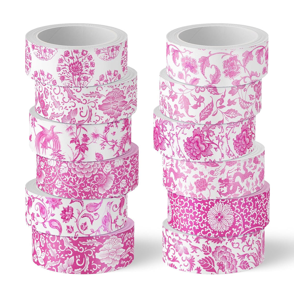 Whaline 12 Rolls Pink Floral Washi Tape Chinoiserie Flower Decorative Masking Tape Set Vintage