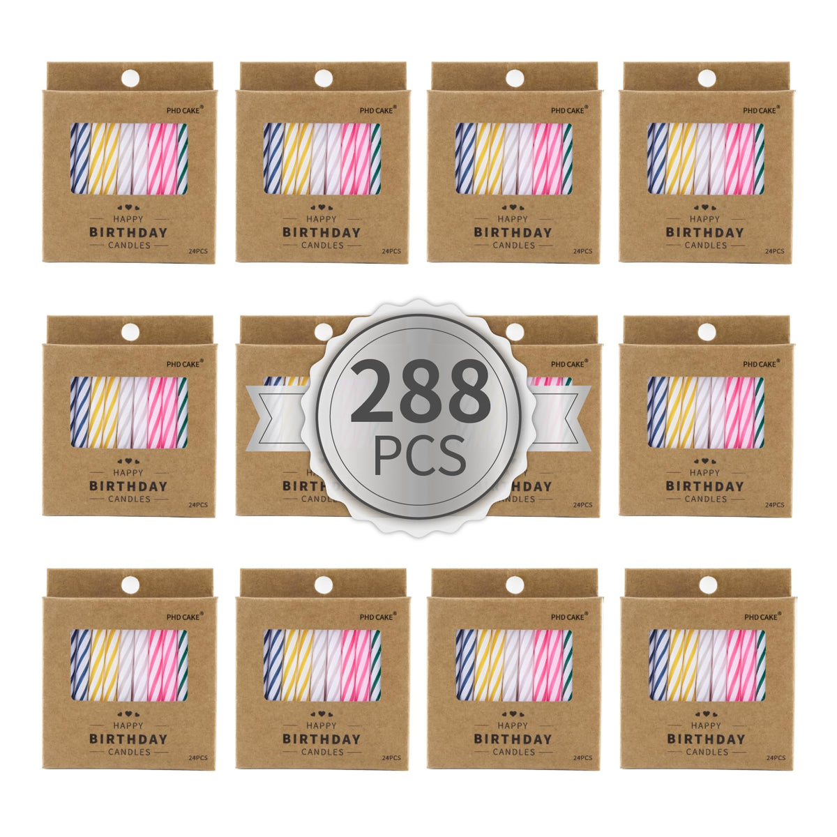 PHD CAKE 288-Count Multicolored Spiral Birthday Candle, Birthday Candles for Cake, Cupcake Candles