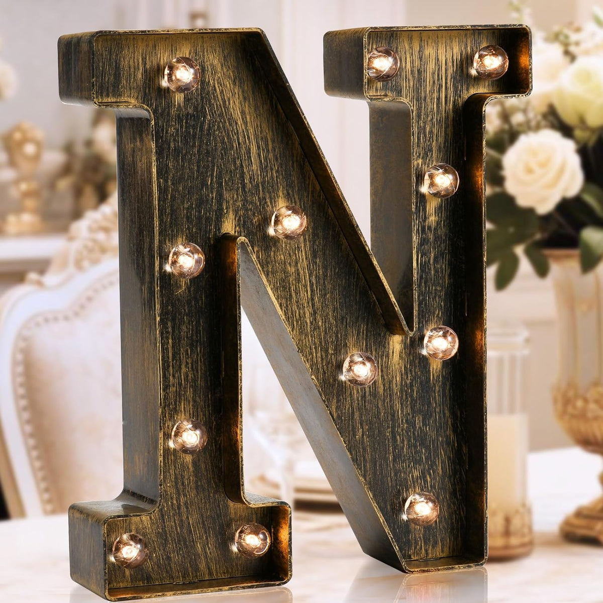OYCBUZO Golden Black Led Marquee Letter - Industrial, Vintage Style Light Up Alphabet Letter Sign