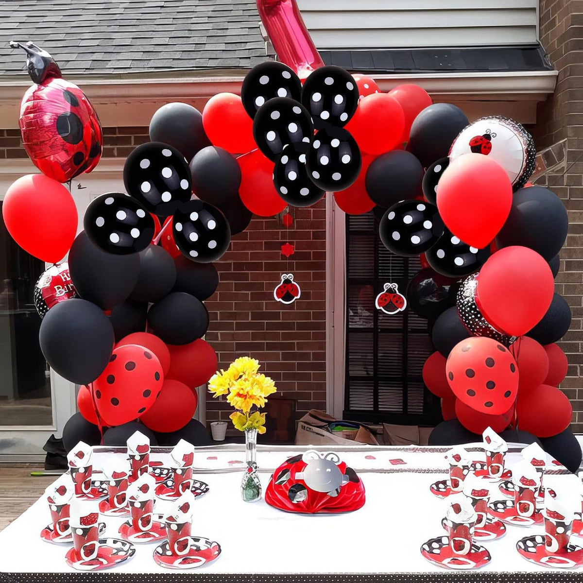 Ladybug Balloons, Red Black Polka Dots Balloons Matte Black and Red Balloon Black and White Polka