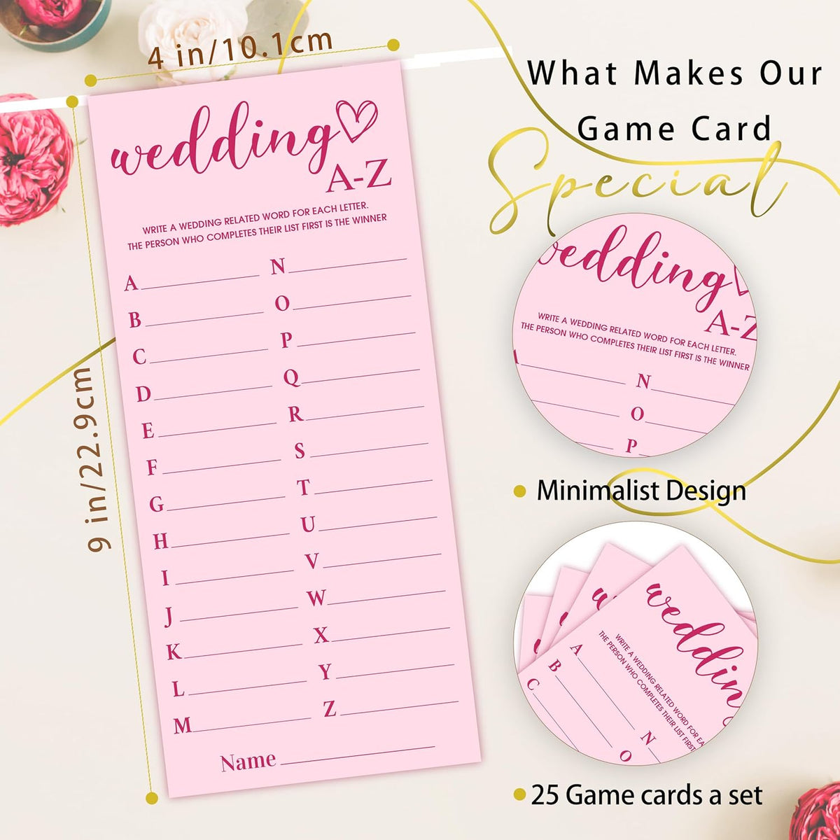 4x9 Inch Wedding Party Games, Bridal Shower Cards, 25 Pink Bridal Shower Games for Wedding