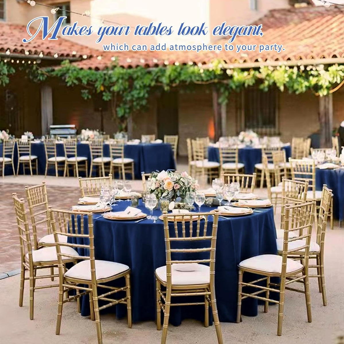 10 Pack Round Tablecloths - 120 Inch, Navy Blue Polyester Table Cover for Round Table, Stain and